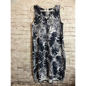 Marla Wynne Midi Dress Womens Medium Tropical Palm Tree Print Stretchy Pockets
